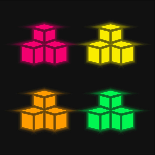 Modello 3d icona vettoriale fluorescente a quattro colori al neon - Vettoriali, immagini