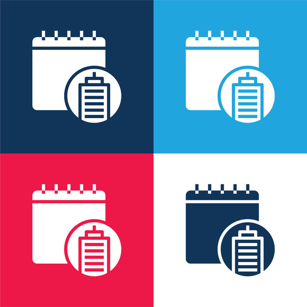 Conjunto de iconos mínimo de cuatro colores azul y rojo de reserva - Vector, Imagen