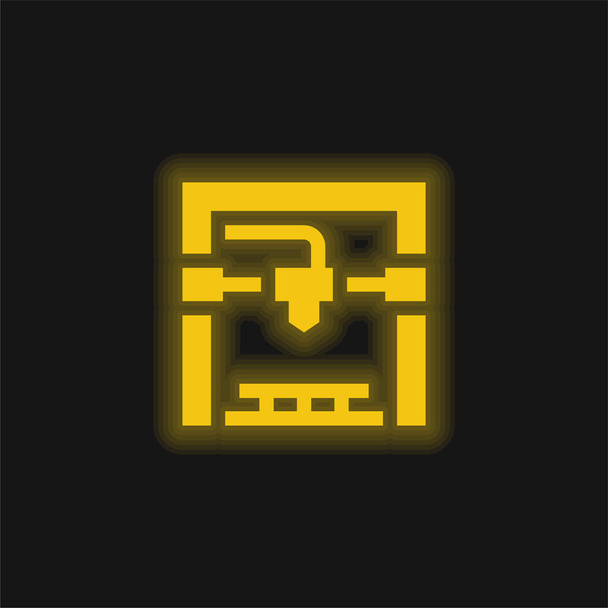 3d stampante giallo incandescente icona al neon - Vettoriali, immagini