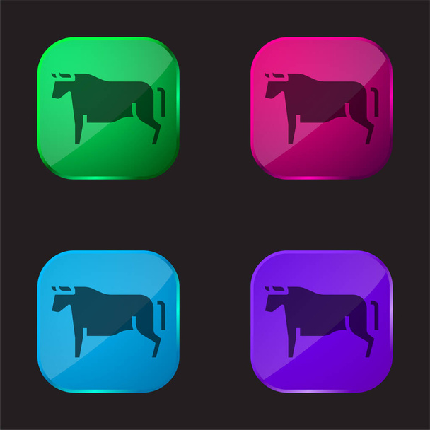 Beef four color glass button icon - Vector, Image