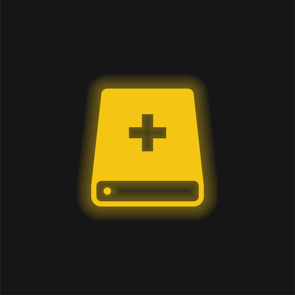 La Bibbia con Croce Simbolo Variante giallo incandescente icona al neon - Vettoriali, immagini