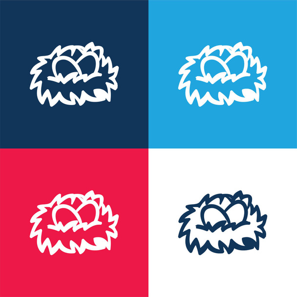 Birds Eggs On A Nest blue and red four color minimal icon set - Vector, Image