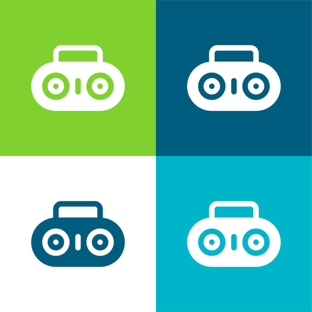 Boombox Lapos négy szín minimális ikon készlet - Vektor, kép