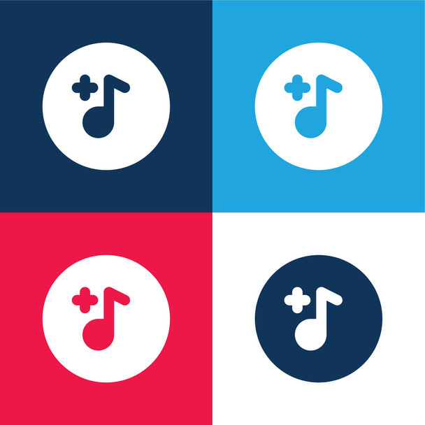 Añadir azul y rojo conjunto de iconos mínimo de cuatro colores - Vector, imagen