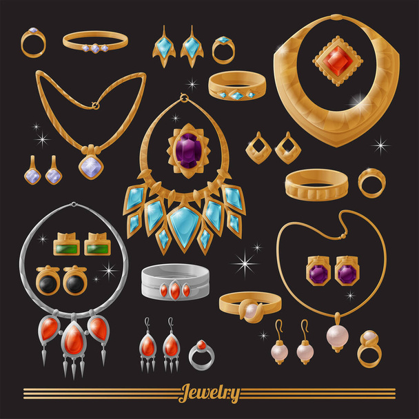 Expensive Luxurious Gold and Silver Jewelry Set - Vector, Imagen