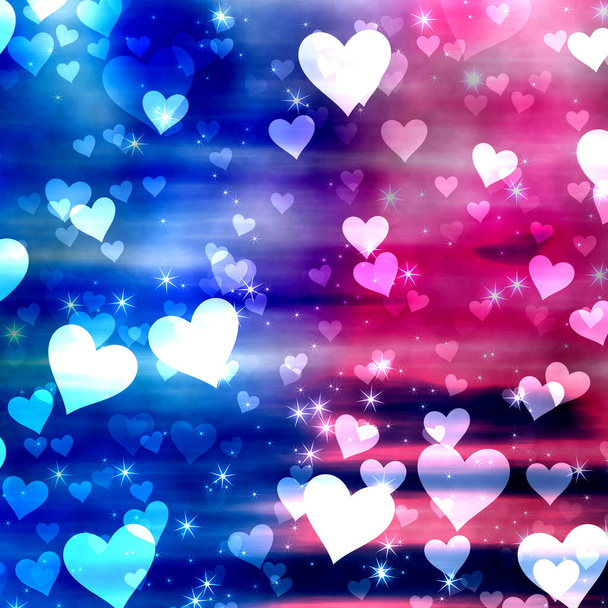 A pretty love heart background design with dreamy clouds and stars - Photo, Image