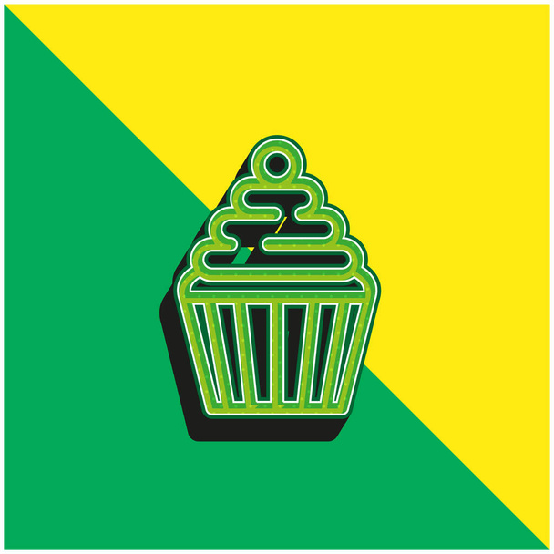 Big Cupcake With Cherry Green and yellow modern 3d vector icon logo - Vector, Image