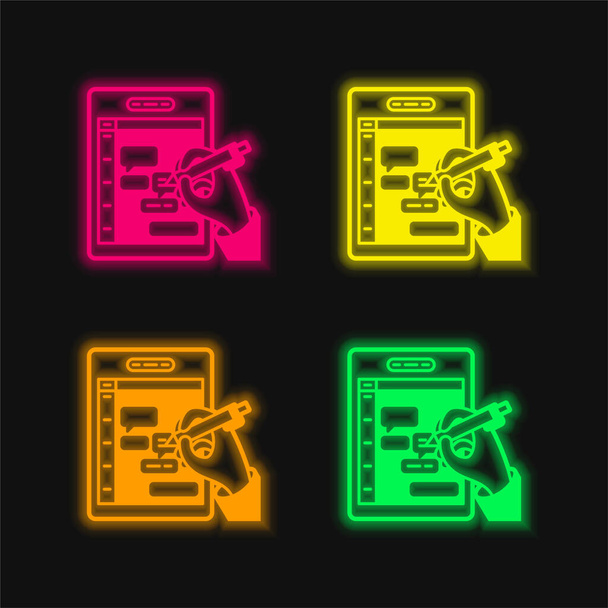 Analisi quattro colori luminosi icona vettoriale al neon - Vettoriali, immagini