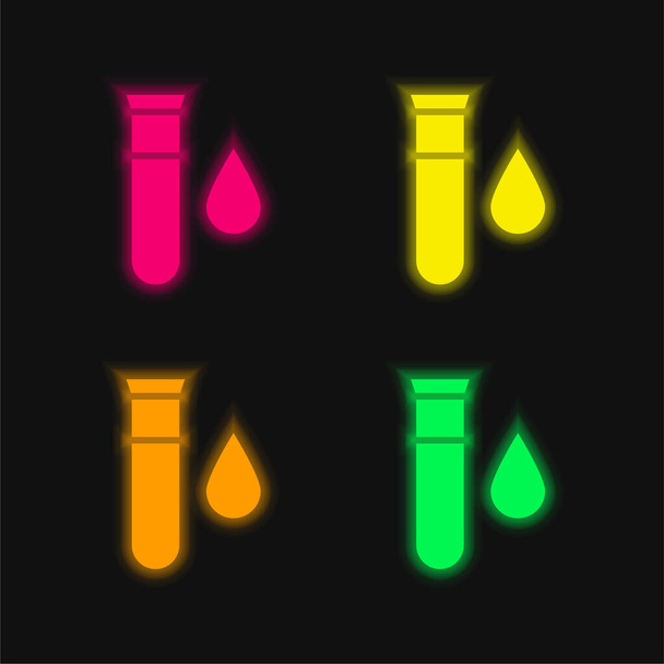 Bloedtest vier kleuren gloeiende neon vector pictogram - Vector, afbeelding