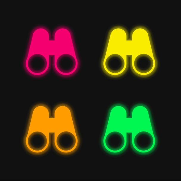 Binocolo icona vettoriale al neon incandescente a quattro colori - Vettoriali, immagini