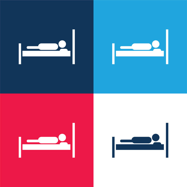 Bed With A Person Lying On It blue and red four color minimal icon set - Vector, Image