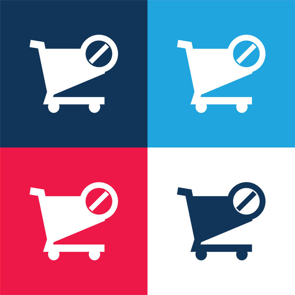 Bloqueado Carrito de compras E Commerce Symbol azul y rojo conjunto de iconos mínimo de cuatro colores - Vector, imagen