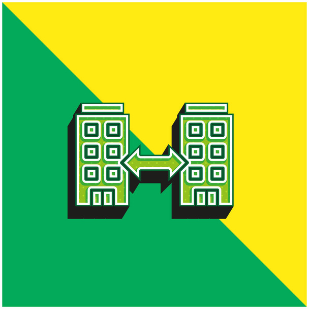 B2b Зеленый и желтый современный трехмерный векторный логотип - Вектор,изображение