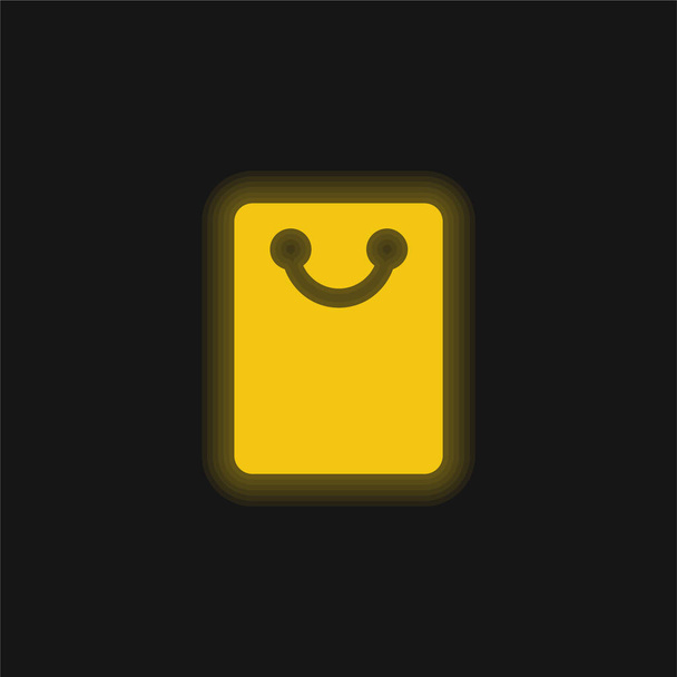 Saco de compras preto ícone de néon brilhante amarelo - Vetor, Imagem