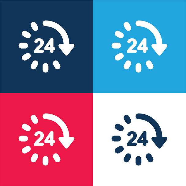 24 Uur blauw en rood vier kleuren minimale pictogram set - Vector, afbeelding
