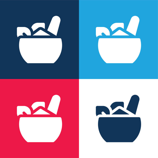 Ayurvedic blue and red four color minimal icon set - Vector, Image