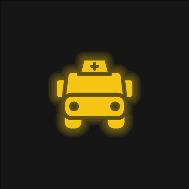 Ambulância amarelo brilhante ícone de néon - Vetor, Imagem