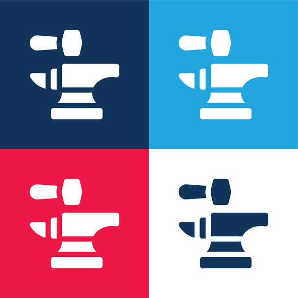 Anvil blue and red four color minimal icon set - Vector, Image