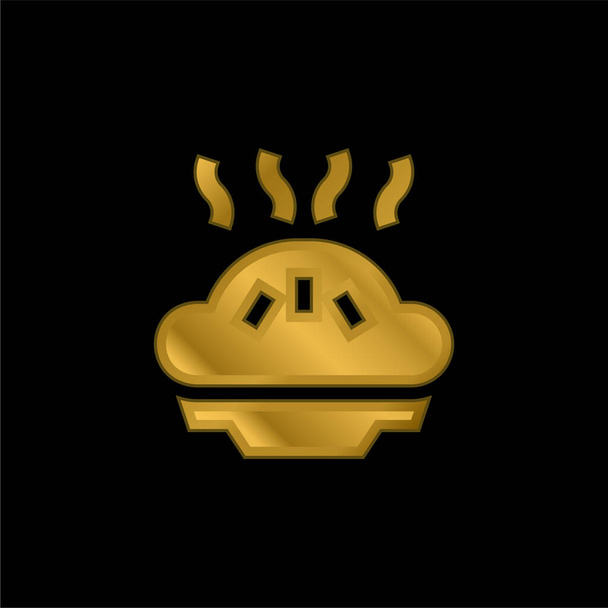 Tarta de manzana chapado en oro icono metálico o vector de logotipo - Vector, Imagen