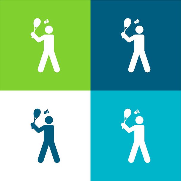 Badminton Player Set icona minimale piatto a quattro colori - Vettoriali, immagini