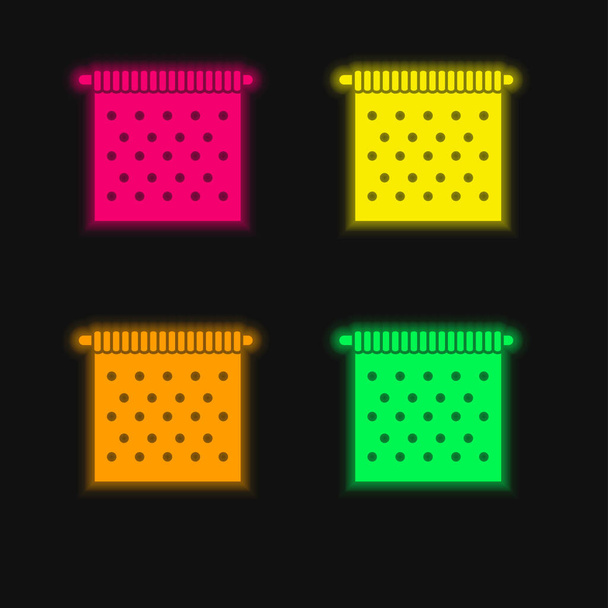 Koupelna Závěsný ručník čtyři barvy zářící neonový vektor ikona - Vektor, obrázek