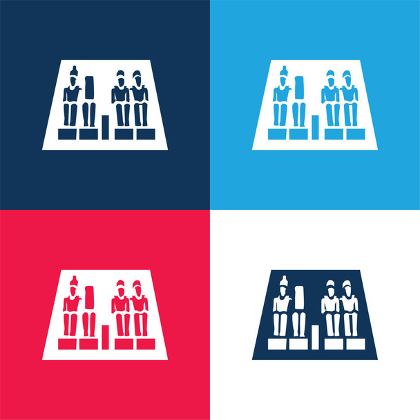 Abu Simbel blue and red four color minimal icon set - Vector, Image