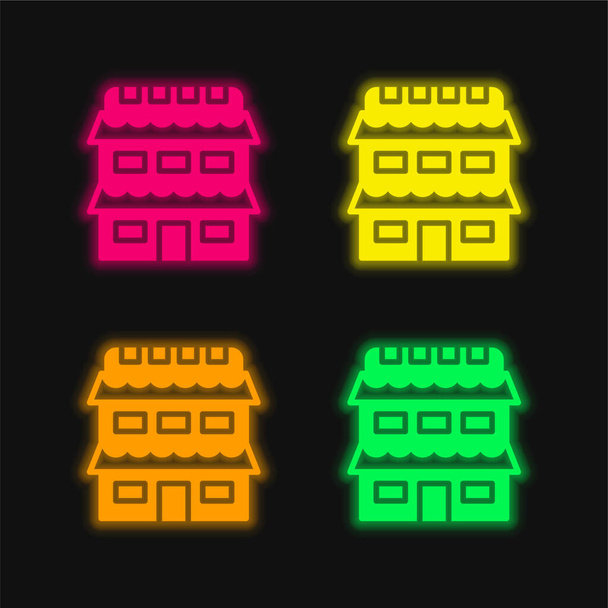 Appartment négy színű izzó neon vektor ikon - Vektor, kép