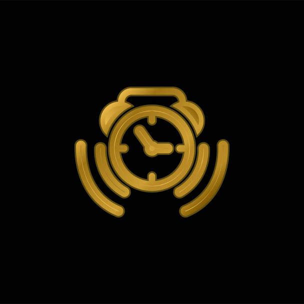 Reloj despertador zumbido Símbolo chapado en oro icono metálico o logo vector - Vector, Imagen
