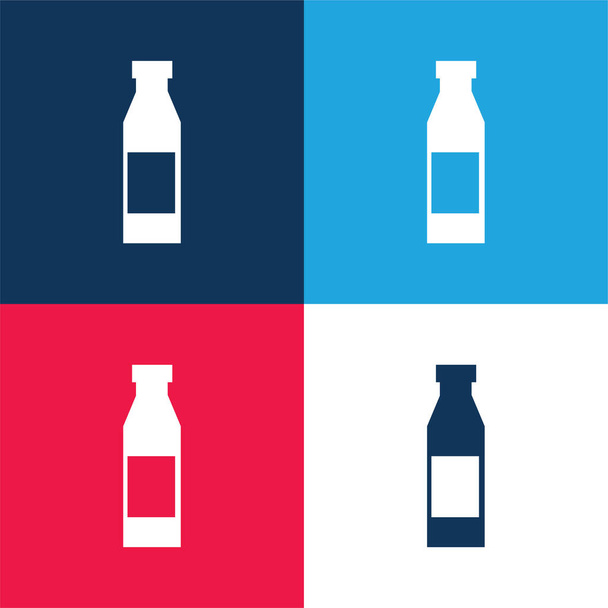 Bottle With Label blue and red four color minimal icon set - Vector, Image