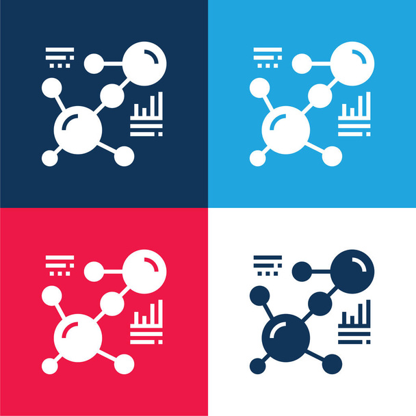 Biologie blau und rot vier Farben minimales Symbol-Set - Vektor, Bild