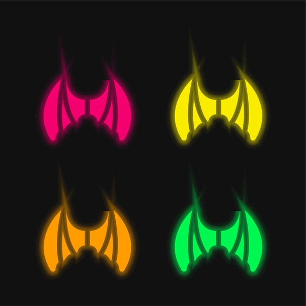Fledermausflügel vier Farben leuchtenden Neon-Vektor-Symbol - Vektor, Bild