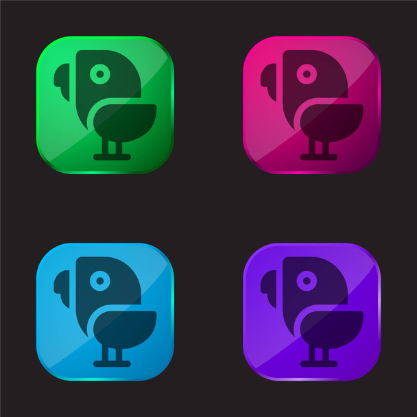 Bird four color glass button icon - Vector, Image