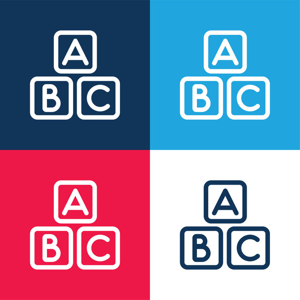 ABC Τετράγωνα μπλε και κόκκινο τεσσάρων χρωμάτων ελάχιστο σύνολο εικονιδίων - Διάνυσμα, εικόνα