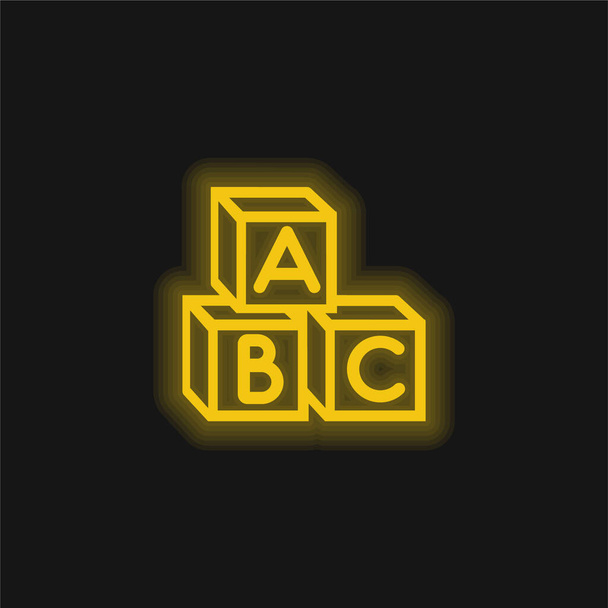 赤ちゃんABCキューブ黄色の輝くネオンアイコン - ベクター画像
