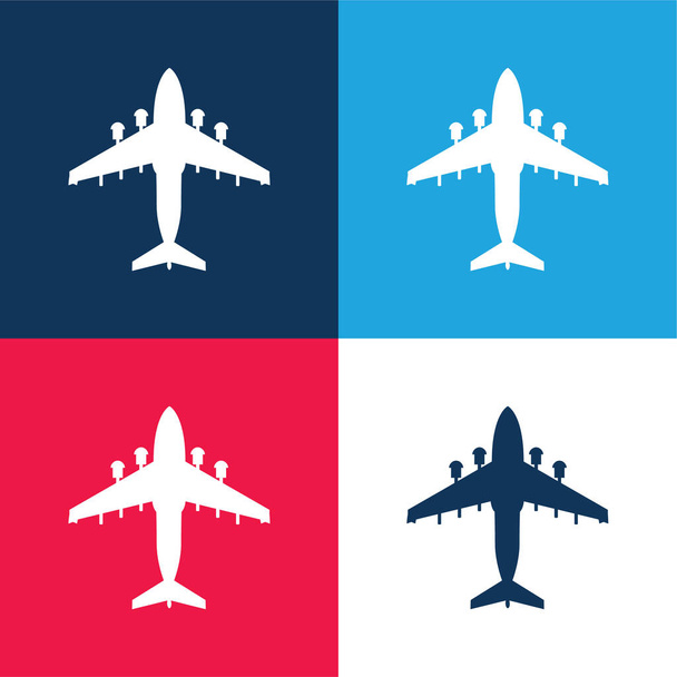 Avion bleu et rouge quatre couleurs minimum icône ensemble - Vecteur, image