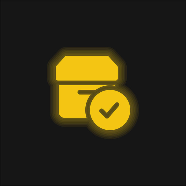 Aprobado amarillo brillante icono de neón - Vector, Imagen
