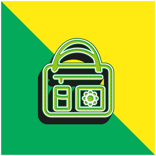 Baby Bag With Flower Design Green and yellow modern 3d vector icon logo - Vector, Image