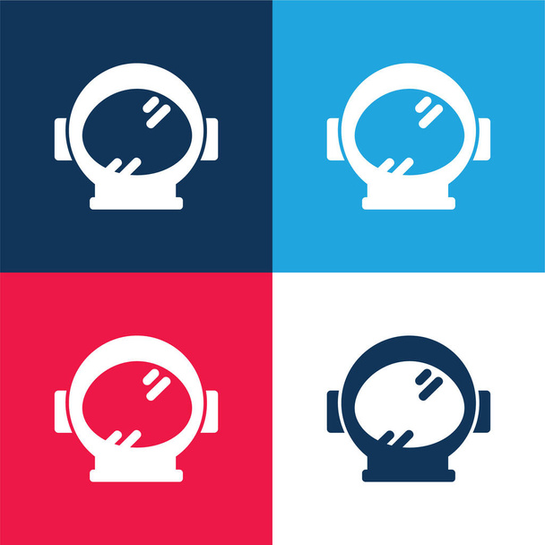 Astronaut Head Cover Tool For Space blue and red four color minimal icon set - Vector, Image