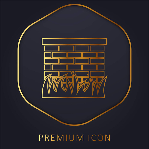 Ziegelsteinmauer mit Grasblättern Rand goldene Linie Premium-Logo oder Symbol - Vektor, Bild