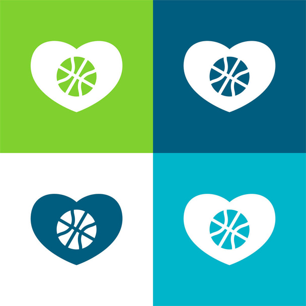 Basketball Ball In A Heart Flat four color minimal icon set - Vector, Image