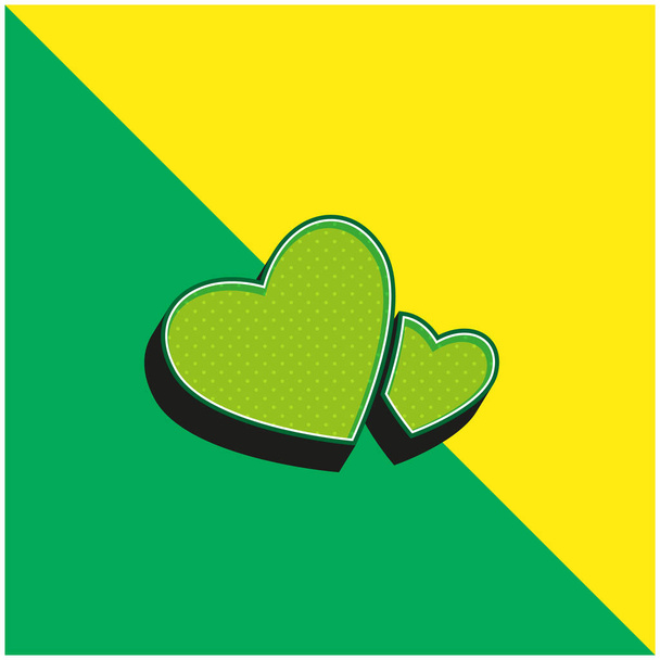 Big And Small Hearts Green and yellow modern 3d vector icon logo - Vector, Image
