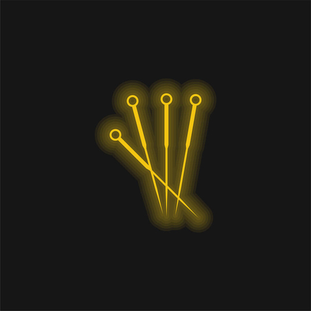 Иглоукалывание желтая светящаяся неоновая икона - Вектор,изображение