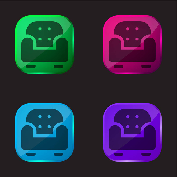 Sillón icono de botón de cristal de cuatro colores - Vector, Imagen