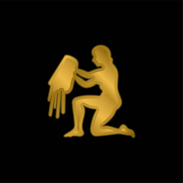 Aquarius Water Carrier Sign Silhouette gold plated metalic icon or logo vector - Vector, Image