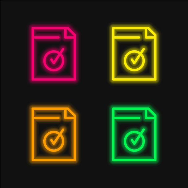 Goedgekeurd vier kleuren gloeiende neon vector icoon - Vector, afbeelding