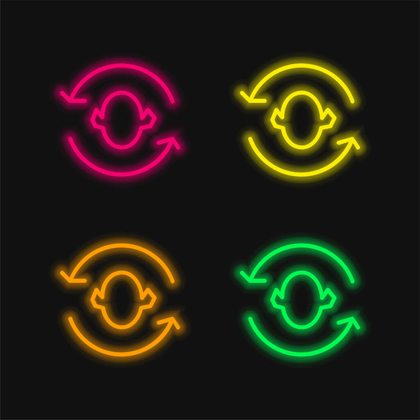 Pfeile Paar um einen Kopf Silhouette vier Farben leuchtenden Neon-Vektor-Symbol - Vektor, Bild