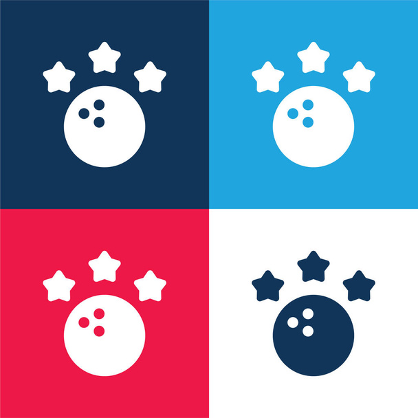 Juego de iconos mínimo de cuatro colores azul y rojo Bowling - Vector, Imagen