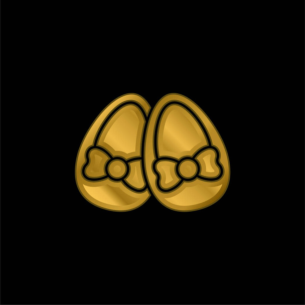 Baby Shoes gold plated metalic icon or logo vector - Vector, Image