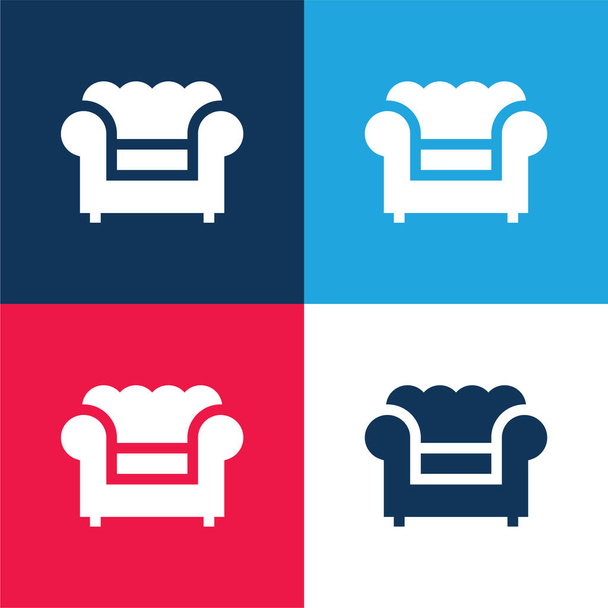 Poltrona azul e vermelho conjunto de ícone mínimo de quatro cores - Vetor, Imagem