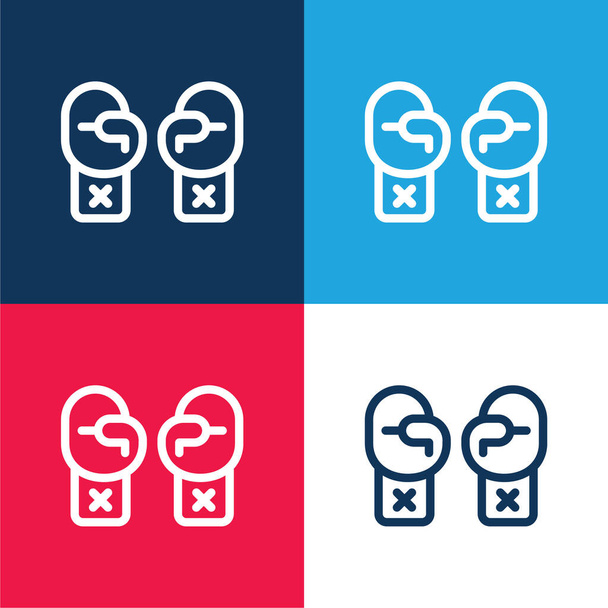 Guantes de Boxeo azul y rojo de cuatro colores mínimo icono conjunto - Vector, imagen